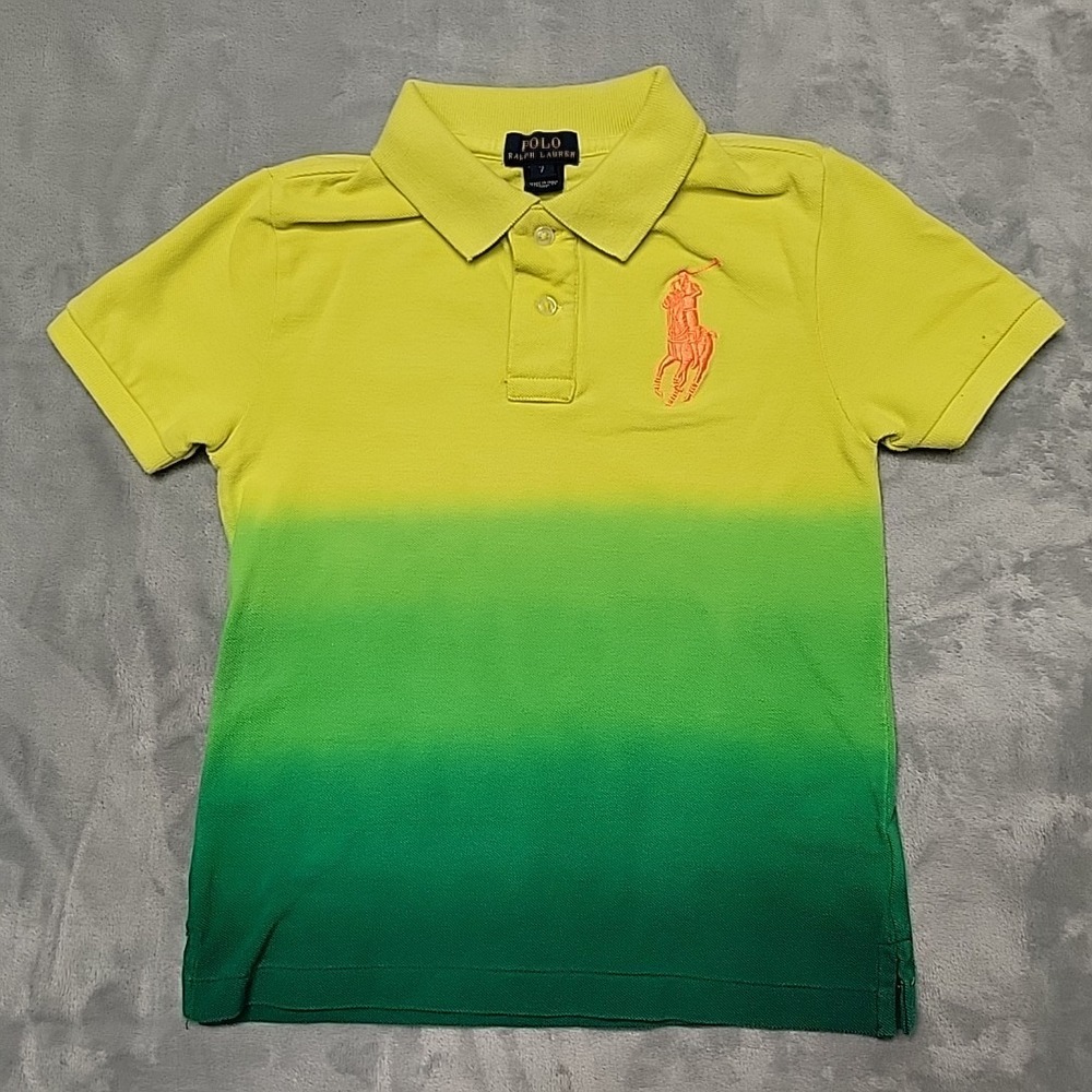 Polo Ralph Lauren Shirt Boys 7 Yellow Green Ombre Big Pony Short Sleeve Polo